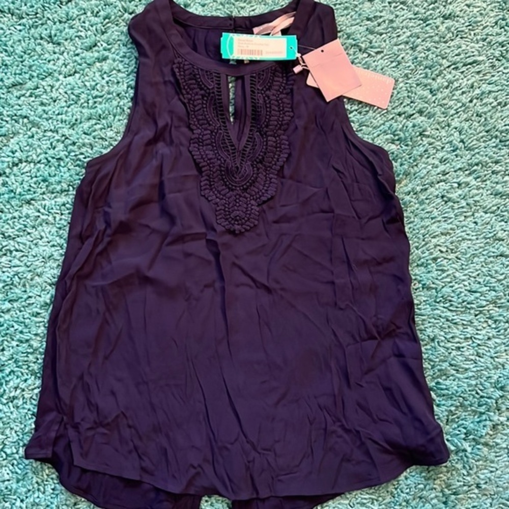 Daniel rainn sleeveless blouse, new Quinn keyhole crochet M Navy
